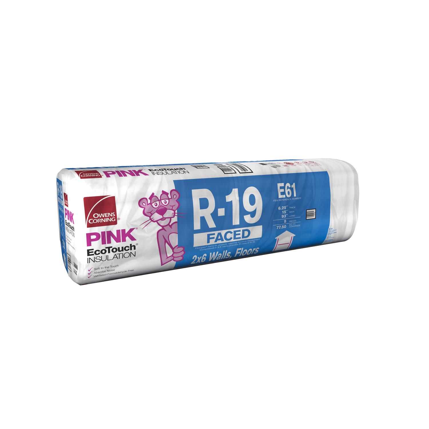 R19 Faced Owens Corning 15 in. W x 93 in. L 19 Kraft Insulation Batt 77.5 sq. ft., 2 packs, 155 sq. ft. and R19 Unfaced Fiberglass Insulation, 3 packs, 387.50 sq. ft. total, your bid per sq. ft. 