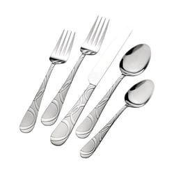 Pfaltzgraff Silver Stainless Steel Swirl Pattern on handle Flatware Set 20 pk