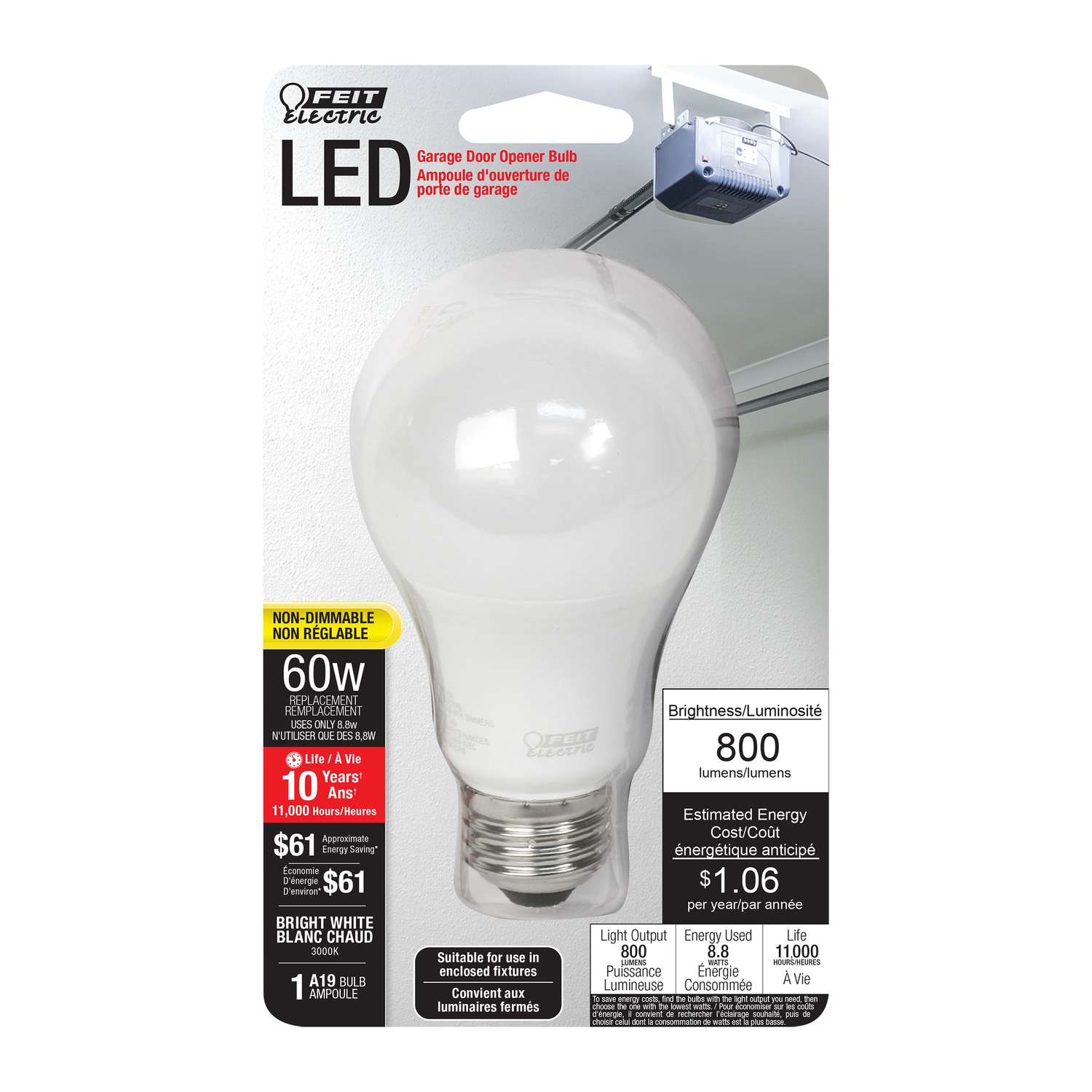 Feit Electric A19 E26 (Medium) LED Bulb Bright White 60 Watt