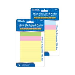 Bazic Products 3 in. W X 3 in. L Assorted Pastel Lined Sticky Notes 3 pad