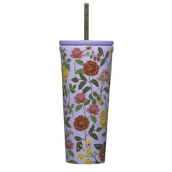 Corkcicle Cold Cup 24 oz Roses BPA Free Rifle Paper Insulated Straw Tumbler