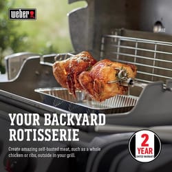 Grills with rotisserie outlet attachments