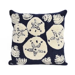 Liora Manne Frontporch Navy Shell Toss Polyester Throw Pillow 18 in. H X 2 in. W X 18 in. L