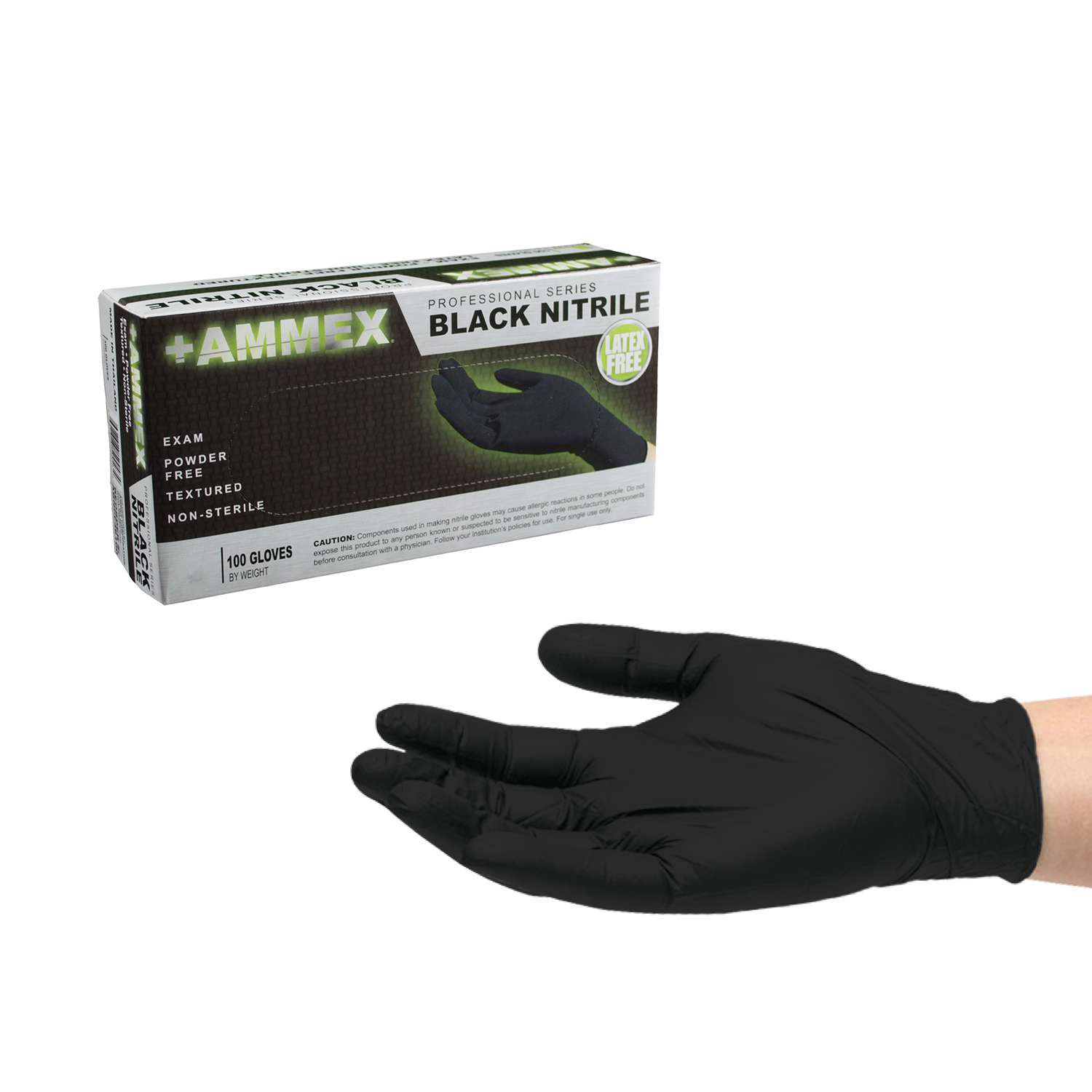 Ammex Nitrile Disposable Gloves Large Black Powder Free 100 pk - Ace ...