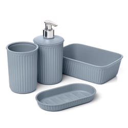 Superio Brand Matte Stone Blue Plastic Bath Accessory Set