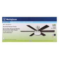 Westinghouse Alloy II 52 in. Brushed Nickel Brown LED Indoor Ceiling Fan