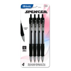 Bazic Products Spencer Black Retractable Ball Point Pen 4 pk