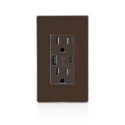 Leviton Decora 15 amps 125 V Type A/C Duplex Brown Outlet and USB Charger 5-15R 1 pk