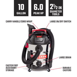 CRAFTSMAN 10 gal Corded Wet/Dry Vacuum 120 V 6 HP