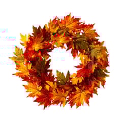 Glitzhome Warm White 24 in. LED Prelit Maple Leaves Wreath Fall Decor