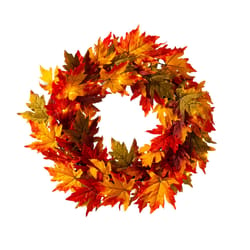 Glitzhome Warm White 24 in. LED Prelit Maple Leaves Wreath Fall Decor