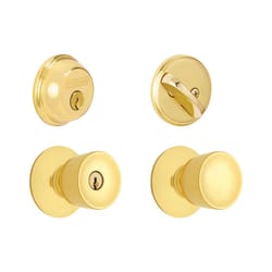 Schlage Bell Bright Brass Knob and Single Cylinder Deadbolt 1-3/4 in.