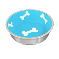 Loving Pets Robusto Aqua Dog Bones Aluminum/Ceramic 12 cups Pet Bowl For Dog