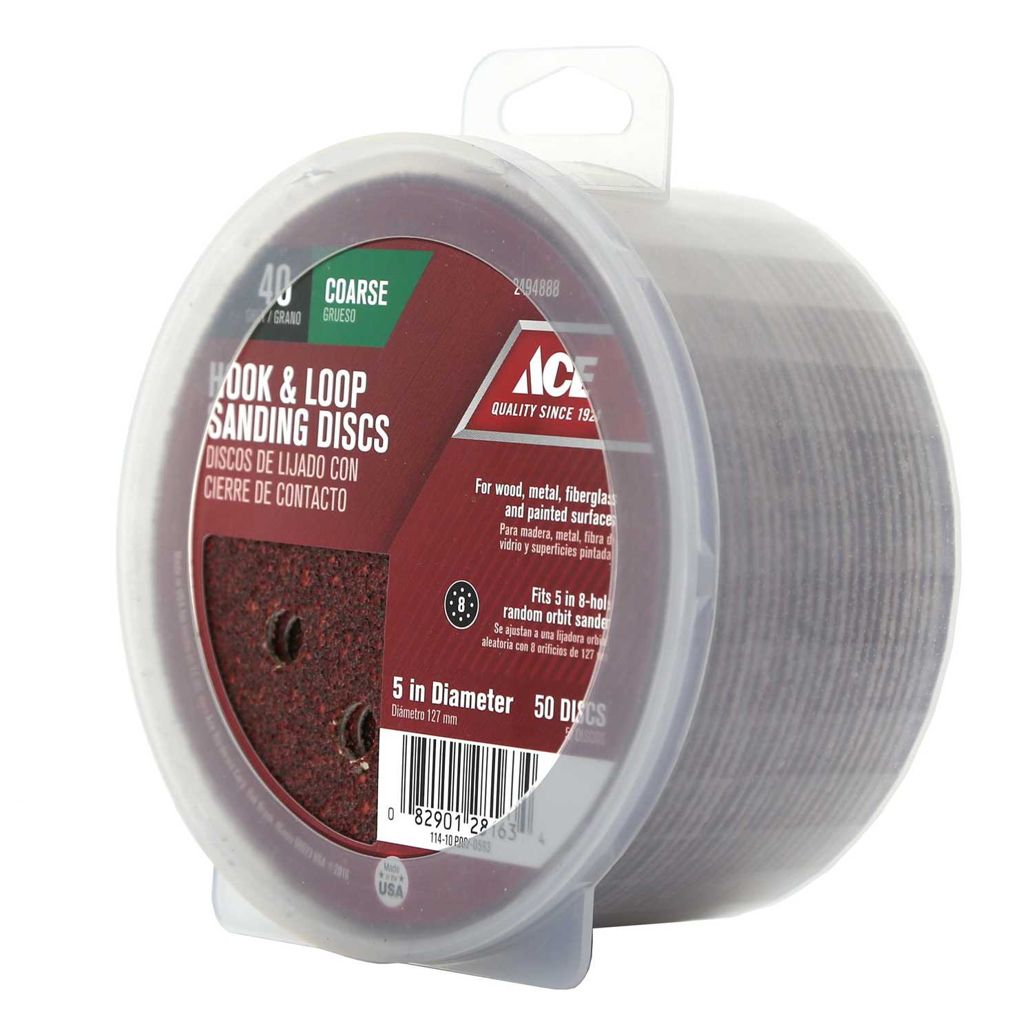 Ace 5 in. Aluminum Oxide Hook and Loop Sanding Disc 40 Grit Coarse 50