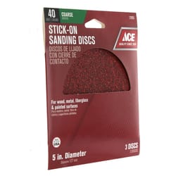 Ace 5 in. Aluminum Oxide Adhesive Sanding Disc 40 Grit Extra Coarse 3 pk