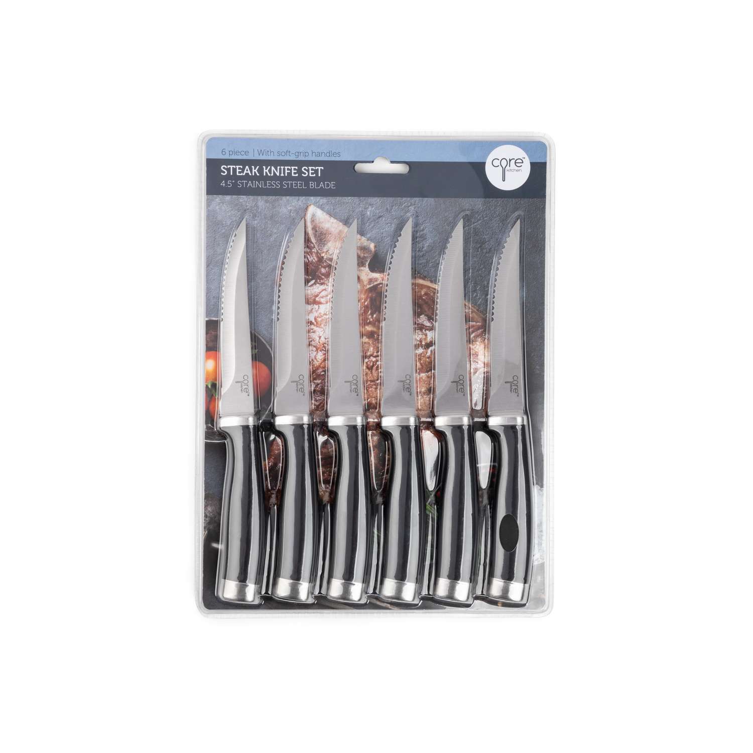Kitchen 6 Piece Pack Stainless Steel Steak Knives Set Red Plaid 4 Inch Handle 