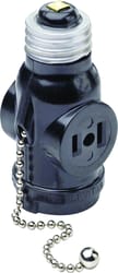 Leviton Plastic Medium Base Lampholder w/Outlet & Pull Chain 1 pk