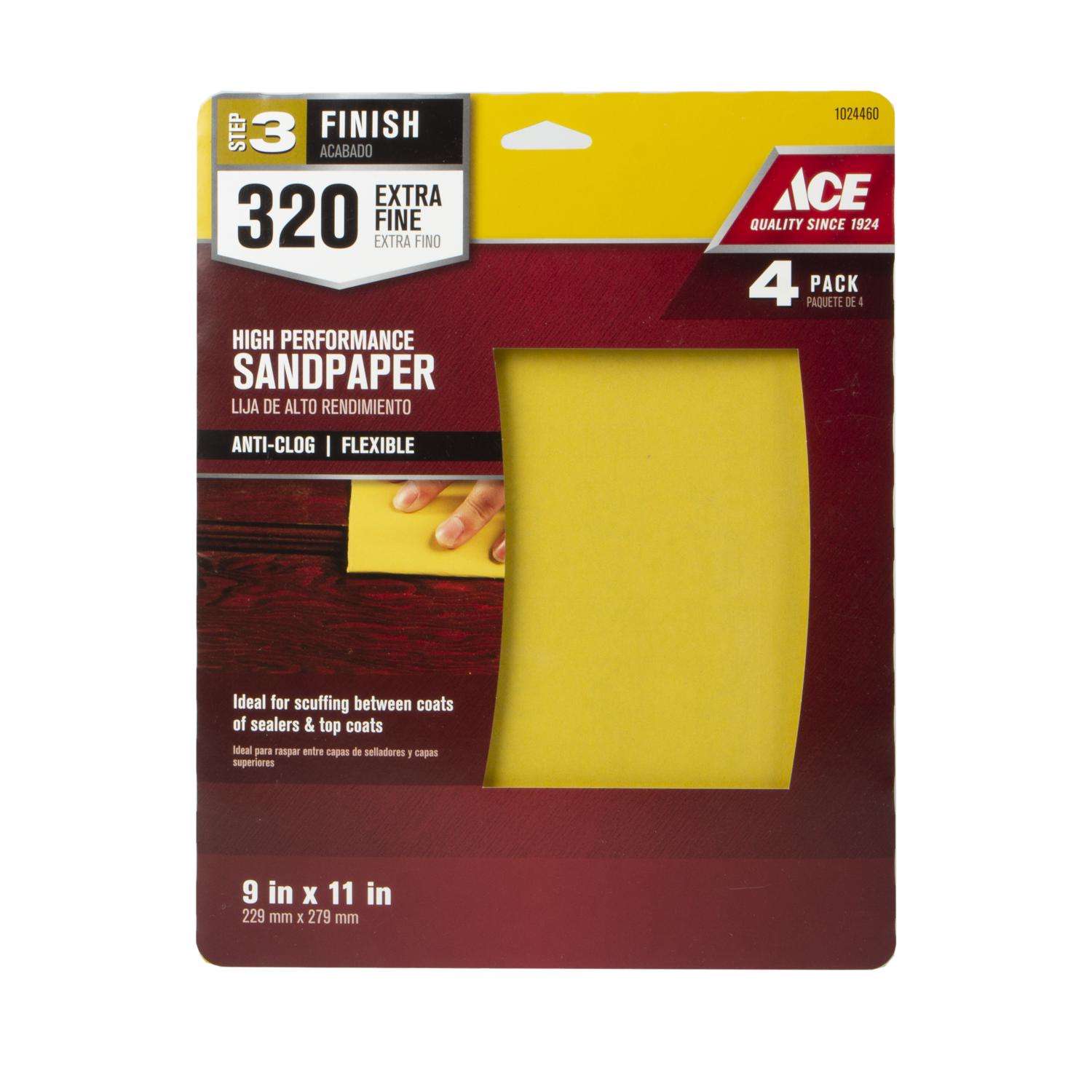 Ace 11 in. L X 9 in. W 320 Grit Aluminum Oxide All Purpose Sandpaper 4