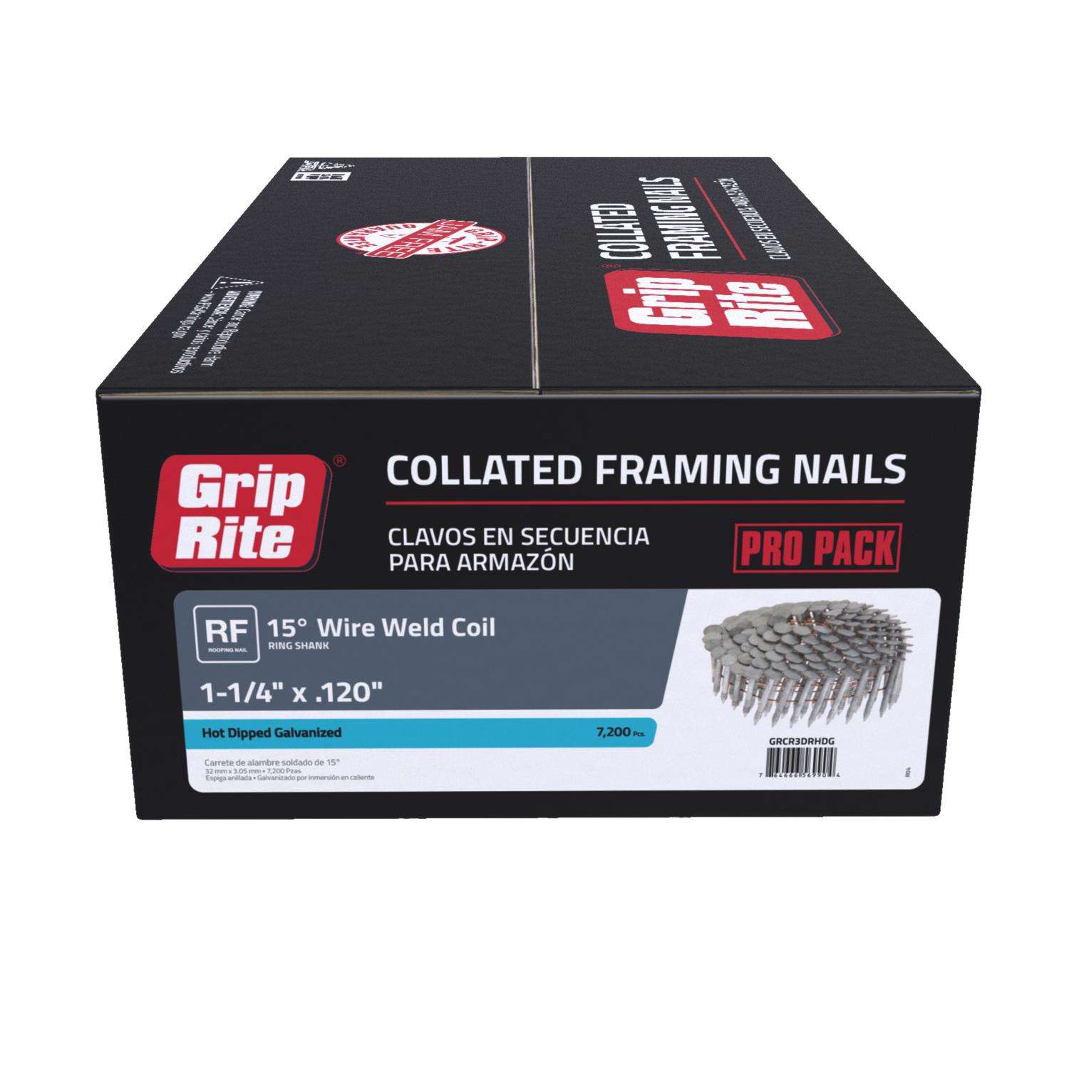Grip-Rite 1-1/4 in. L X 11 Ga. Angled Strip Hot-Dip Galvanized Roofing  Nails 15 deg 7200 pk - Ace Hardware