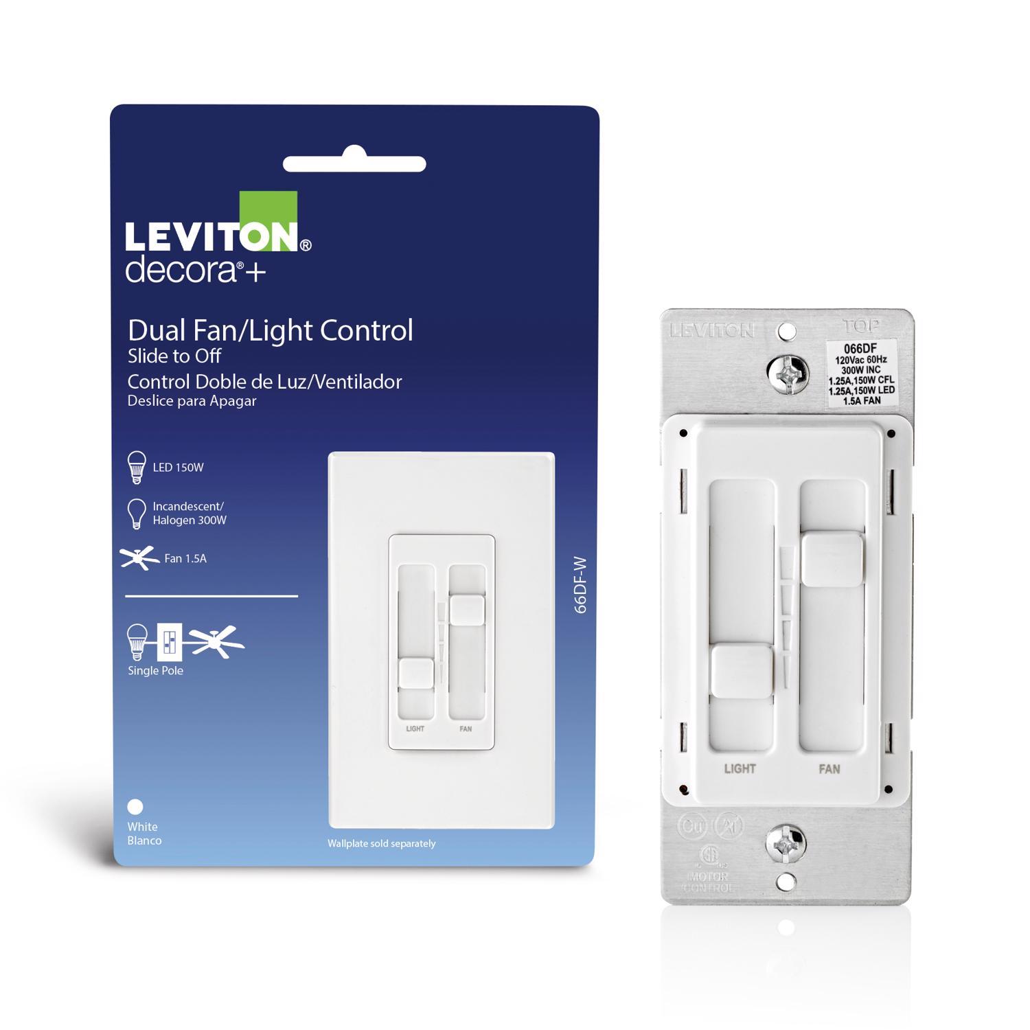 CLORE + Relux All-in-one【White】 Leviton Decora SureSlide White Fan/LED Dimmer Slide Switch 1