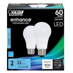 Feit Enhance A19 E26 (Medium) LED Bulb Daylight 60 Watt Equivalence 2 pk