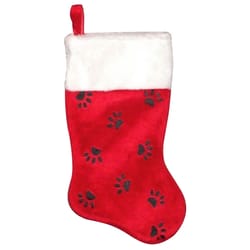 Dyno Red/White/Black Paw Print Christmas Stocking 16 in.