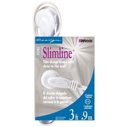 Woods Slimline Indoor 3 ft. L White Extension Cord 16/2