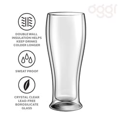 OGGI 14 oz Clear Borosilicate Glass Double Wall Beer Glass