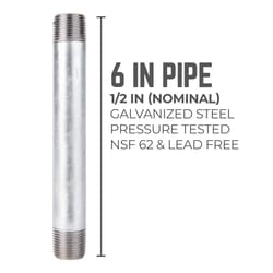 STZ Industries 1/2 in. MIP each X 1/2 in. D MIP Galvanized Steel 6 in. L Nipple