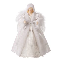 Glitzhome White Angel with Faux Fur Dress Tree Topper 12 in.