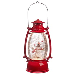 Roman Holiday Red/White Vintage Lantern Snowman Swirling Table Decor 9.5 in.