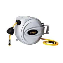 Power 100 ft. Gray Retractable Free Standing Hose Reel with Hose