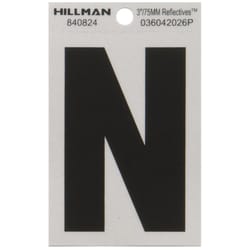 HILLMAN 3 in. Reflective Black Vinyl Self-Adhesive Letter N 1 pc