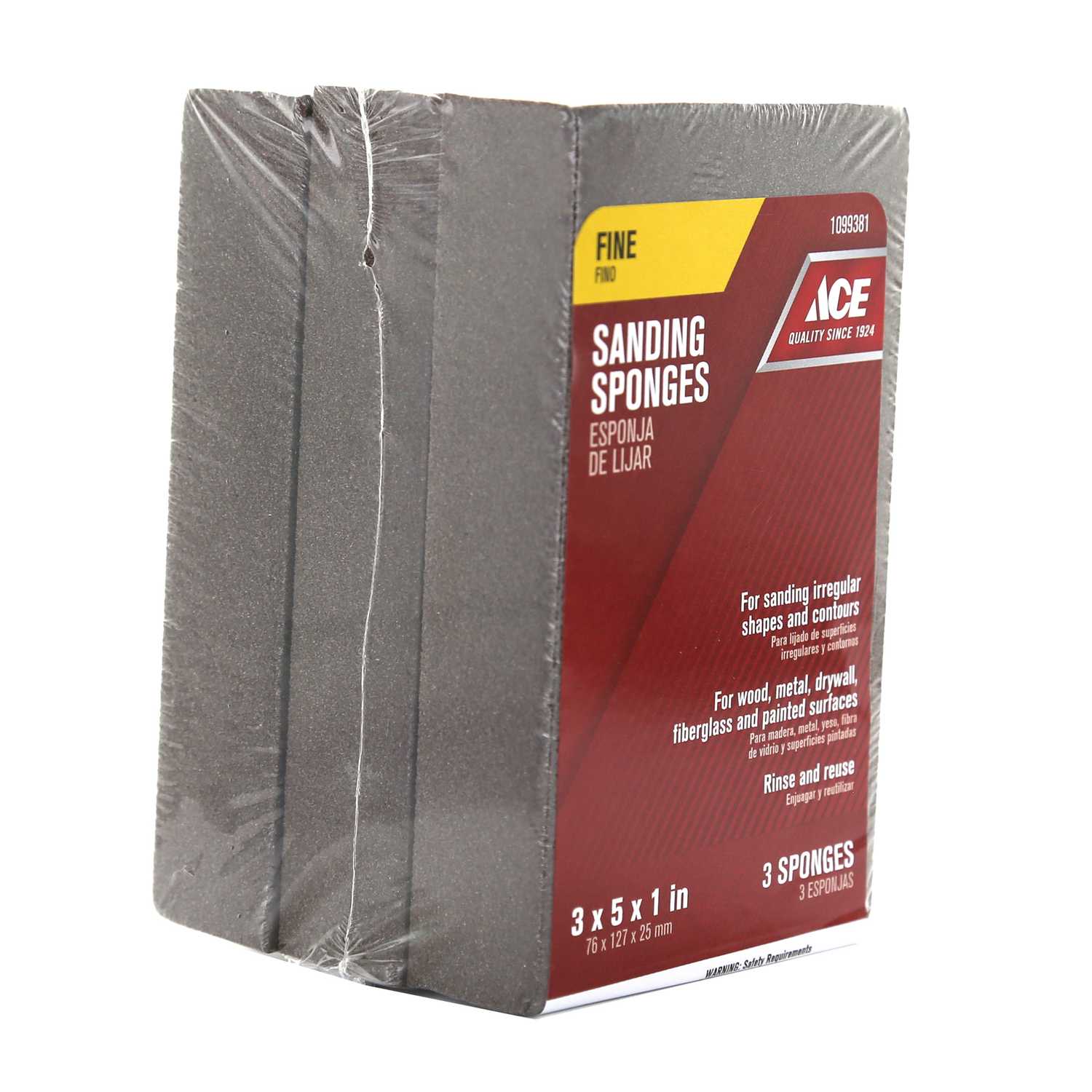 Ace 5 in. L x 3 in. W x 1 in. 120 Grit Fine Sanding Sponge Ace Hardware