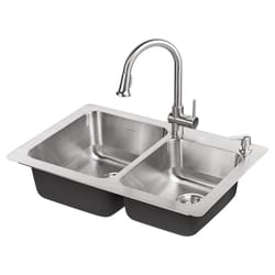 American Standard Montvale Stainless Steel Drop-in 33 in. W X 22 in. L Double Bowl Kitchen Sink Kit