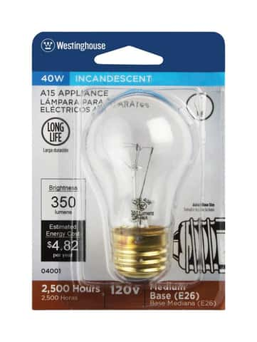 GE Appliances Light Bulb, 40 Watt, Medium Base, Clear Glass, Fridge Light  Bulb (1 Pack) 