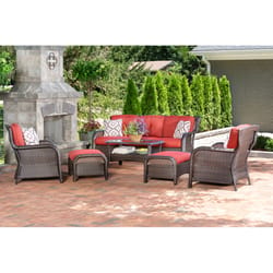 Hanover Strathmere 6 pc Aged Barrel Steel Transitional Deep Seating Set Crimson Red