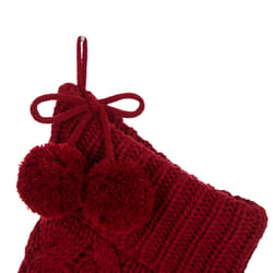 Glitzhome Red Knitted with Pom Pom Ball Christmas Stocking 1.2 in.