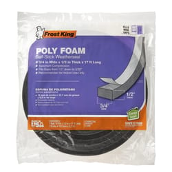 Frost King Charcoal Poly Foam Weather Stripping Tape For Doors and Windows 17 ft. L X .5 in. T