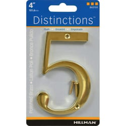 Hillman Distinctions 4 in. Gold Zinc Die-Cast Screw-On Number 5 1 pc