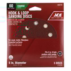 Ace 5 in. Aluminum Oxide Hook and Loop Sanding Disc 60 Grit Coarse 5 pk