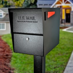 Mail Boss Package Master Modern Galvanized Steel Post Mount Black Locking Mailbox