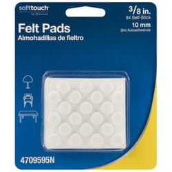 Softtouch Felt Self Adhesive Bumper Pad White Round 3/8 in. W X 3/8 in. L 84 pk