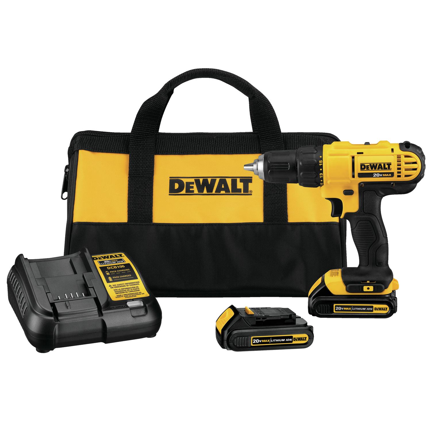 DeWalt 20 volt 1/2 in. Brushed Cordless Compact Drill Kit...