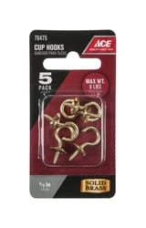 Ace Small Polished Brass Green Brass 0.875 in. L Cup Hook 8 lb 5 pk