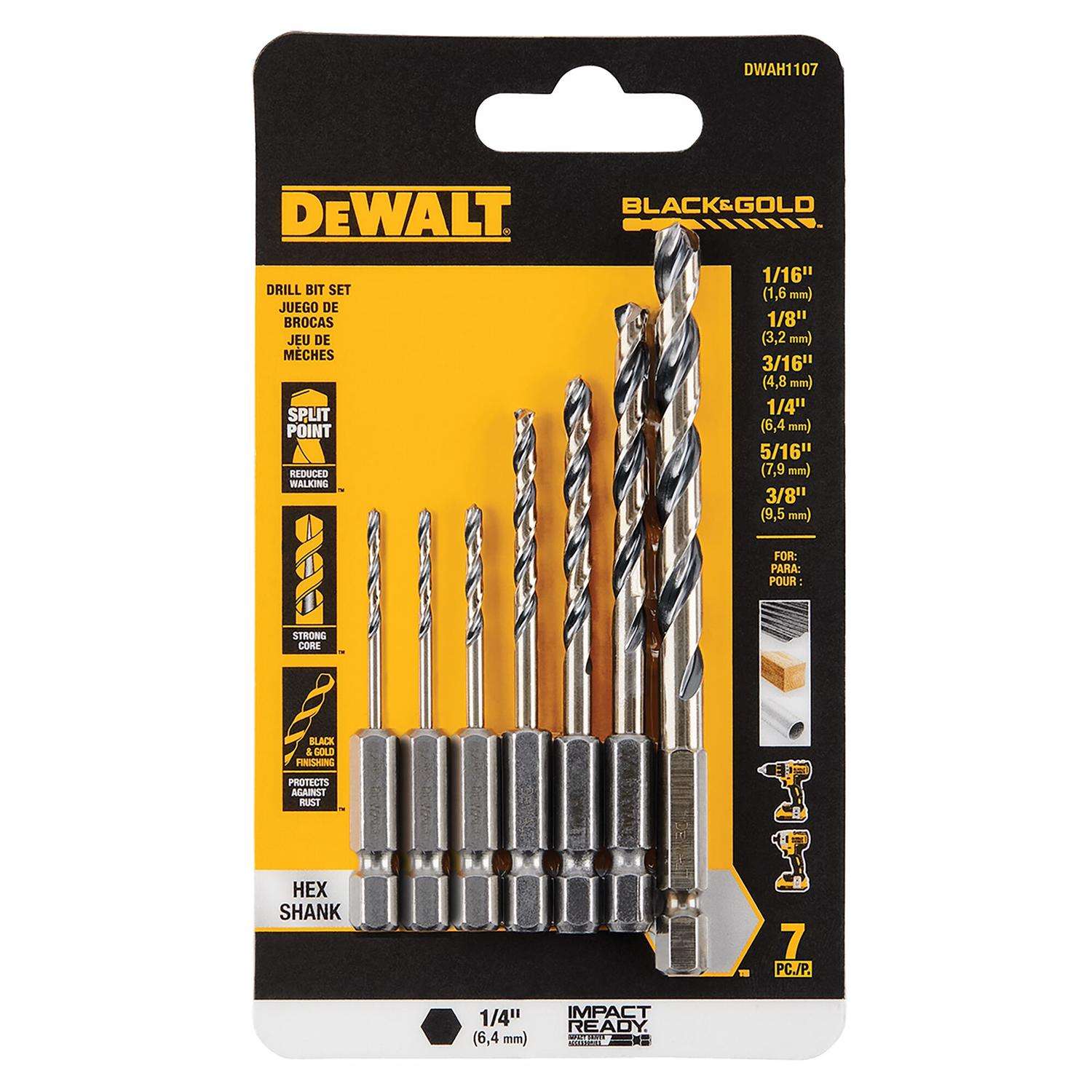 DeWalt Black & Gold High Speed Steel Impact Ready Drill Bit Set Hex