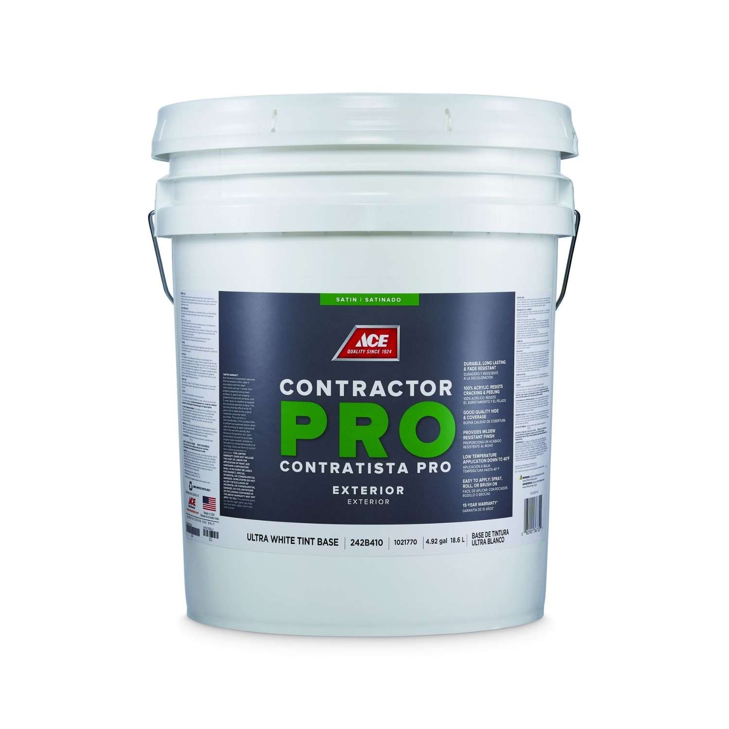 Ace Contractor Pro Satin Tint Base Ultra White Base Paint Exterior 5