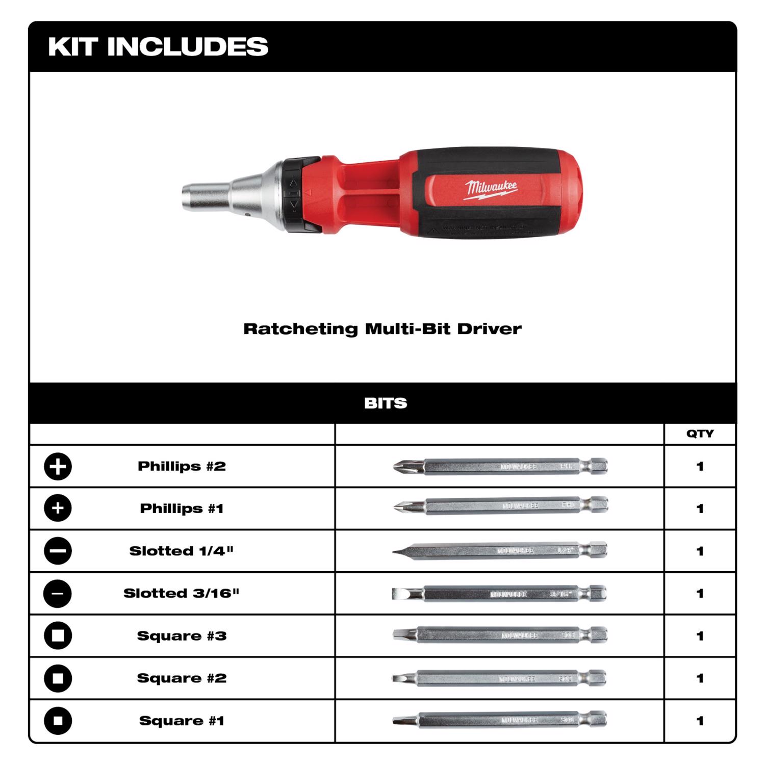 Milwaukee 9-in-1 Ratcheting Multi-Bit Driver 9.09 in. 8 pc - Ace