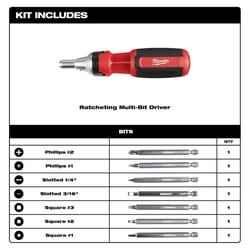 Milwaukee 9-in-1 Ratcheting Multi-Bit Driver 9.09 in. 8 pc