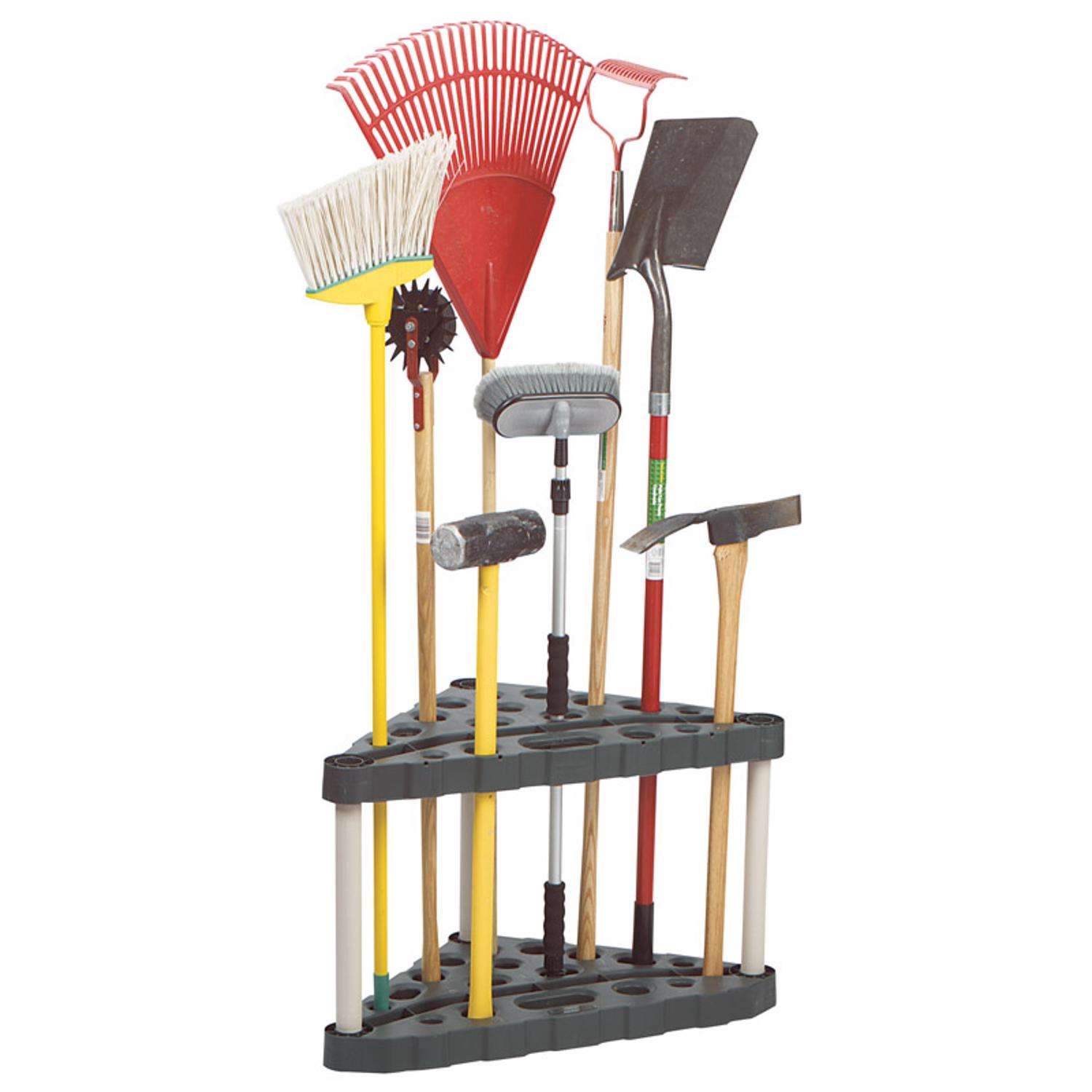 U.S. Solid Mop and Broom Holder, Wall Mounted, 4 Slots & 4 Hooks, Garden Tool Organizer, 16 Inches